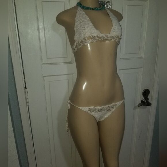 Handmade Crochet white  Bikini 2 pc set  small - Picture 10 of 16